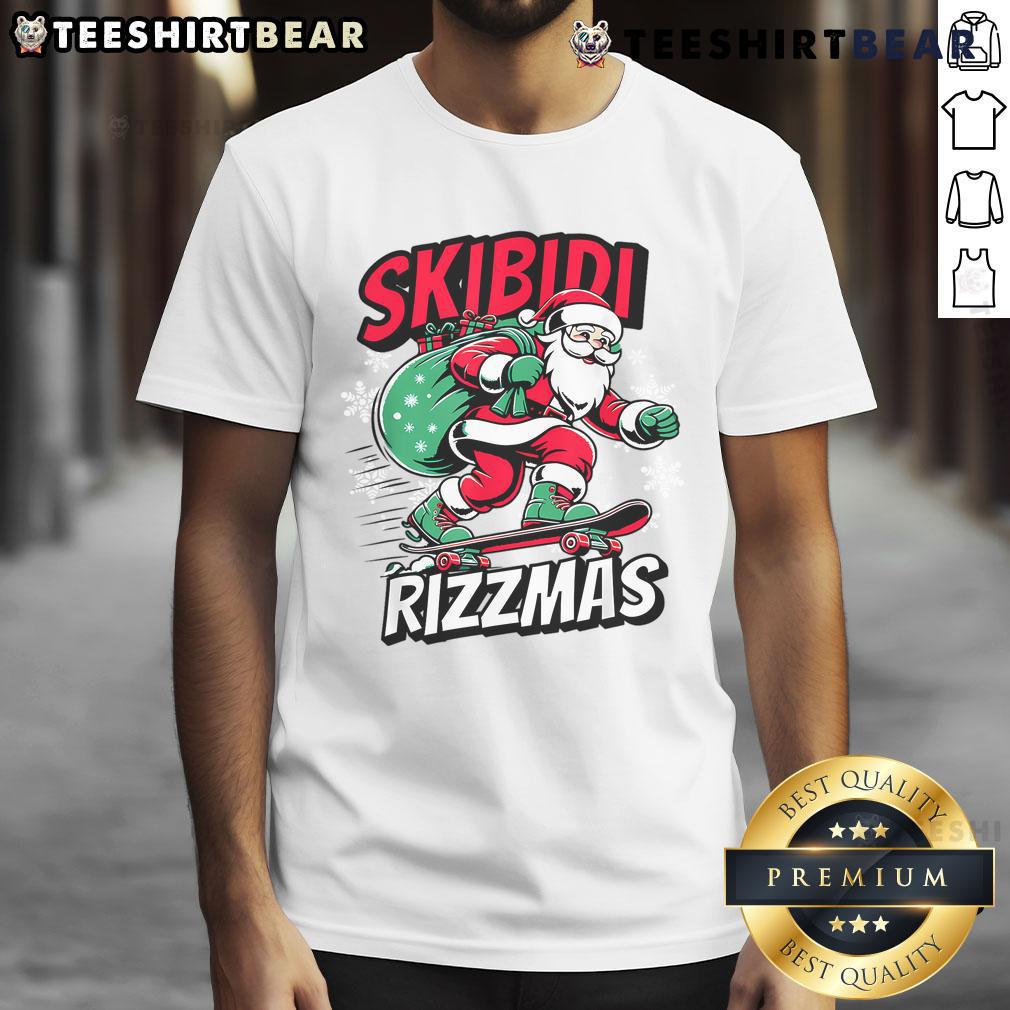 Funny Skibidi Rizzmas Inappropriate Christmas Santa Face T Shirt Funny Skibidi Rizzmas T-Shirt featuring an inappropriate Santa face design for a humorous Christmas vibe.