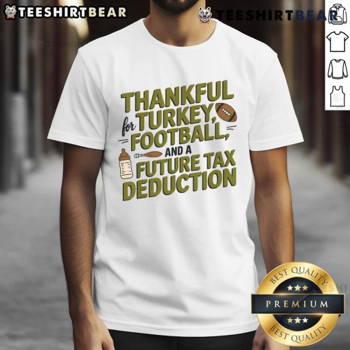 Funny Thanksgiving pregnancy announcement t-shirt featuring a playful turkey graphic and festive text design.