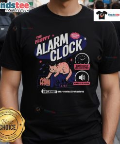 Funny The Fluffy Alarm Clock Cat T-Shirt featuring a playful cat design, perfect for cat lovers and quirky fashion enthusiasts.