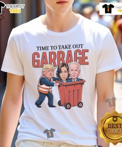 Funny 'Time To Take Out Garbage' Trump T-Shirt ornament showcasing humorous political satire and playful design.