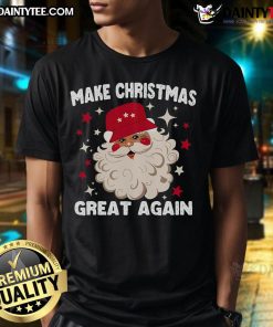Funny Trump Christmas gag joke T-shirt featuring Santa with 'Make Christmas Great Again' slogan.