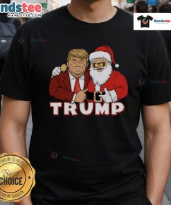 Funny Trump with Santa Claus Christmas T-Shirt featuring a humorous design for festive holiday celebrations.