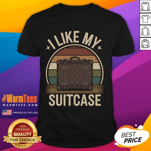 Funny vintage 'I Like My Suitcase' Trump meme T-shirt featuring a quirky design for humor and travel enthusiasts.