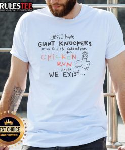 Funny 'Yes I Have Giant Knockers' Chicken Run T-Shirt showcasing humor and quirky style for fans of the movie.
