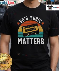Good 90's Music Matters vintage sunset t-shirt featuring retro graphics and vibrant colors, perfect for music lovers.