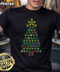 Good Christmas Tree Dog Paws Christmas Lights T-Shirt featuring festive design with dog paws and colorful Christmas lights.