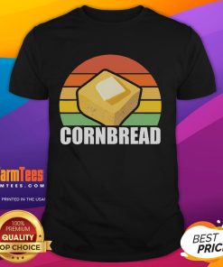 Vintage sunset t-shirt featuring 'Good Cornbread' design, perfect for Thanksgiving baking enthusiasts and cornbread lovers.