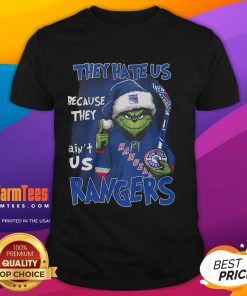 Good Grinch They Hate Us Because They Ain't Us New York Rangers T-Shirt showcasing team spirit and playful holiday design.