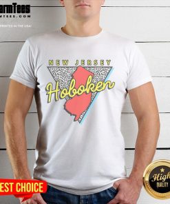 Good Hoboken New Jersey retro triangle t-shirt design showcasing Hoboken's iconic skyline and vibrant city spirit.