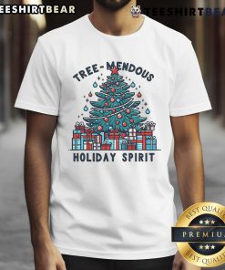 Good Holiday Spirit Treemendous Christmas T-Shirt featuring vibrant decorations and festive designs for the holiday season.