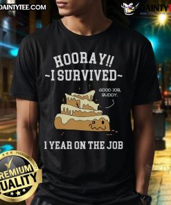 Good I Survived 1 Year On The Job T-Shirt for Employee Service Celebration, featuring bold text and vibrant design.
