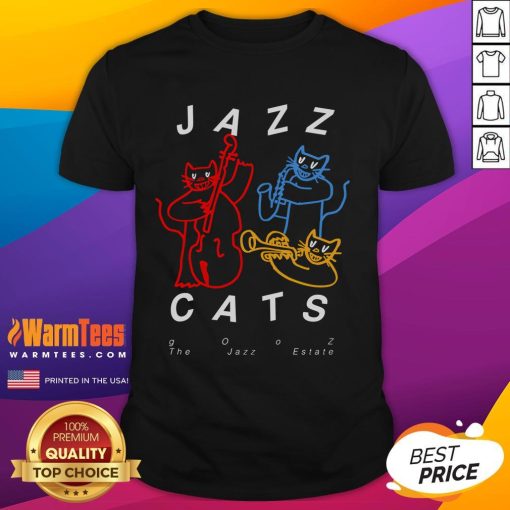 Alt Text: Good Jazz Cats Gooz The Jazz Estate T-Shirt featuring vibrant jazz-themed graphics and a stylish fit for music lovers.