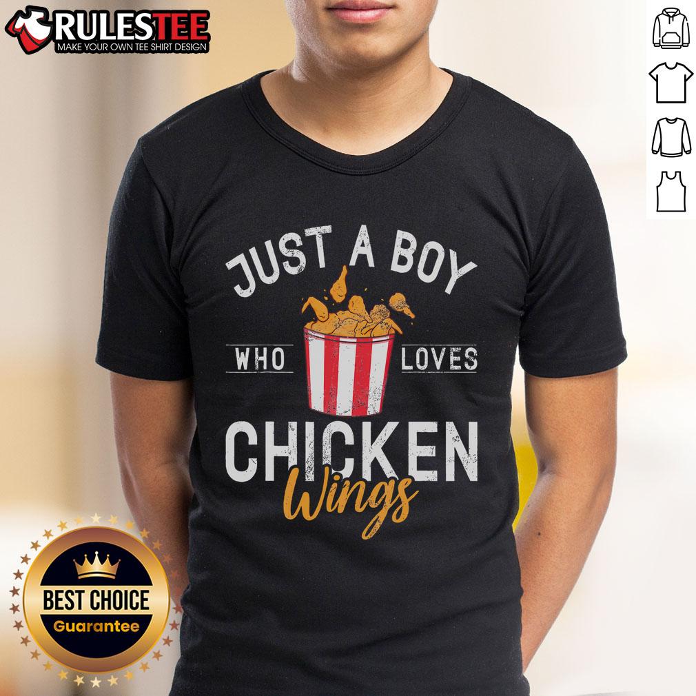 Good Just A Boy Who Loves Chicken Wings T Shirt Alt Text: Good Just A Boy Who Loves Chicken Wings T-Shirt featuring fun graphic design for chicken wing enthusiasts.