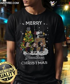 Good New York Yankees Snoopy and Friends Merry Christmas 2024 T-Shirt featuring festive graphics and team logo.