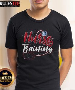 Future nurse wearing 'Good Nursing School Nurse In Training' T-shirt with stethoscope, representing nursing education and dedication.