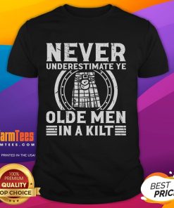 Good Ren Faire Never Underestimate Ye Olde In A Kilt T-Shirt design featuring a playful medieval theme and vibrant colors.