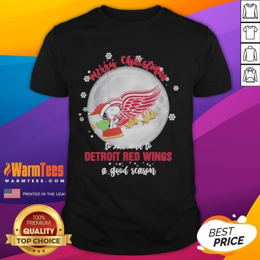 Good Santa Snoopy Merry Christmas T-Shirt featuring Detroit Red Wings logo for a festive holiday season.