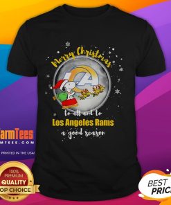 Good Santa Snoopy Merry Christmas T-shirt featuring Los Angeles Rams design, perfect for holiday cheer and football fans.