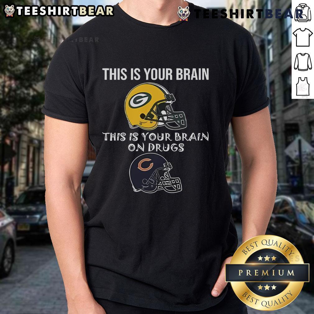 Good This Is Your Brain Green Bay Packers This Is Your Brain On Drugs Chicago Bears T-Shirt Good This Is Your Brain Green Bay Packers vs Chicago Bears T-Shirt featuring a humorous drug awareness graphic.