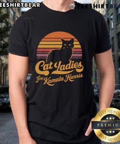 Hot Cat Lady vintage sunset T-shirt featuring support for Kamala Harris, showcasing a stylish and playful design.