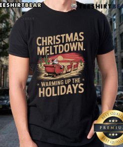 Hot Christmas Meltdown Santa T-Shirt showcasing climate change and global warming themes in a festive design.