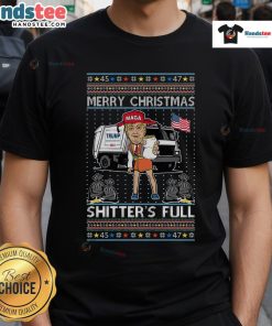 Hot Donald Trump Garbage Truck Merry Christmas Shitter's Full T-Shirt featuring a humorous design for festive fun.