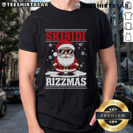 Trendy Christmas T-shirt featuring 'Hot Gen Alpha Slang' and Santa Skibidi Rizzmas graphic for festive fashion lovers.