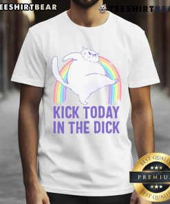 Alt Text: Hot Kick Today in a Dick White Cat pastel rainbow t-shirt, showcasing vibrant colors and a playful design.