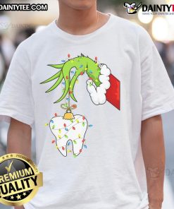Hot Tooth Dentist Dental Assistant wearing a festive Christmas T-Shirt, showcasing dental care and holiday spirit.