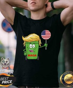 Hot Trump Maga Cartoon Garbage Can American Flag T-Shirt