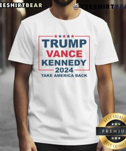 Hot Trump Vance Kennedy presidential campaign flag USA T-shirt featuring bold graphics and patriotic colors.