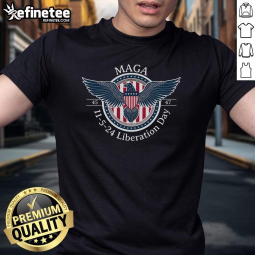 Alt Text: Hot Trump Won 2024 MAGA Liberation Day T-Shirt showcasing President 45 & 47, perfect for supporters on November 5, 2024.