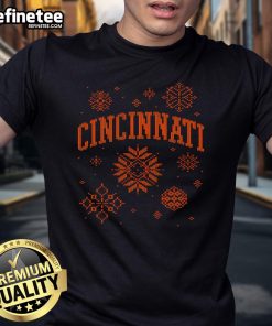 Nice A Very Cincinnati Christmas T-Shirt featuring festive design and holiday colors for Cincinnati fans.