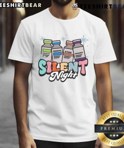 Nice Christmas ICU Nurse Silent Night T-Shirt featuring festive design for intensive care nursing during the holiday season.