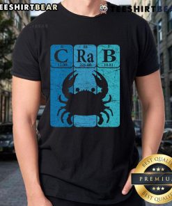 Retro crab-themed T-shirt featuring periodic table elements, perfect for seafood lovers and crabbing enthusiasts.