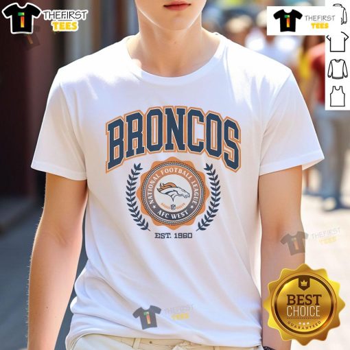 Nice Denver Broncos Team Crest Est 1960 T-Shirt featuring the iconic Broncos logo and team colors for fans.