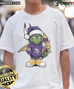 Nice Grinch Hug Ball Minnesota Vikings Christmas T-Shirt featuring the Grinch and festive Vikings graphics for holiday cheer.