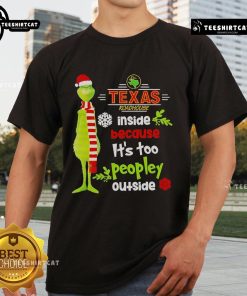 Nice Grinch Texas Roadhouse Christmas T-Shirt featuring a whimsical design perfect for holiday gatherings indoors.