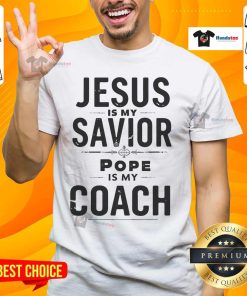 Vintage T-shirt featuring 'Nice Jesus Is My Savior Pope Is My Coach' design, perfect for religious and sports enthusiasts.