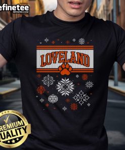 Festive Loveland Ugly Christmas Sweatshirt T-Shirt featuring colorful holiday graphics and a cozy design for winter wear.