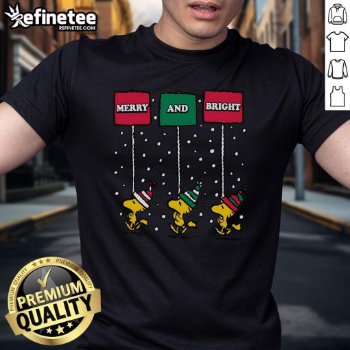 Nice Merry Christmas and Bright Woodstock T-Shirt featuring festive graphics and vibrant colors for holiday cheer.