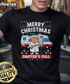 Alt Text: Funny Merry Christmas Shitter Was Full Trump Christmas T-Shirt design featuring festive graphics and bold text.