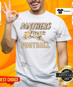 Vintage Pittsburgh Panthers Dozer T-Shirt featuring classic logo in navy and gold, perfect for fans and collectors.