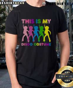 1970s disco costume family party T-shirt featuring vibrant colors and retro design, perfect for themed events.