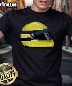 Retro pixel art t-shirt featuring a nice yellow helmet design, perfect for gamers and vintage style enthusiasts.
