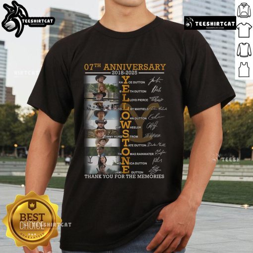 Official 07th Anniversary 2018-2025 Yellowstone Signature T-Shirt, celebrating memories with a stylish design.