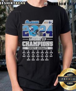 Official 2024 Grey Cup Champions Toronto Argonauts T-Shirt featuring team logo and championship graphics.