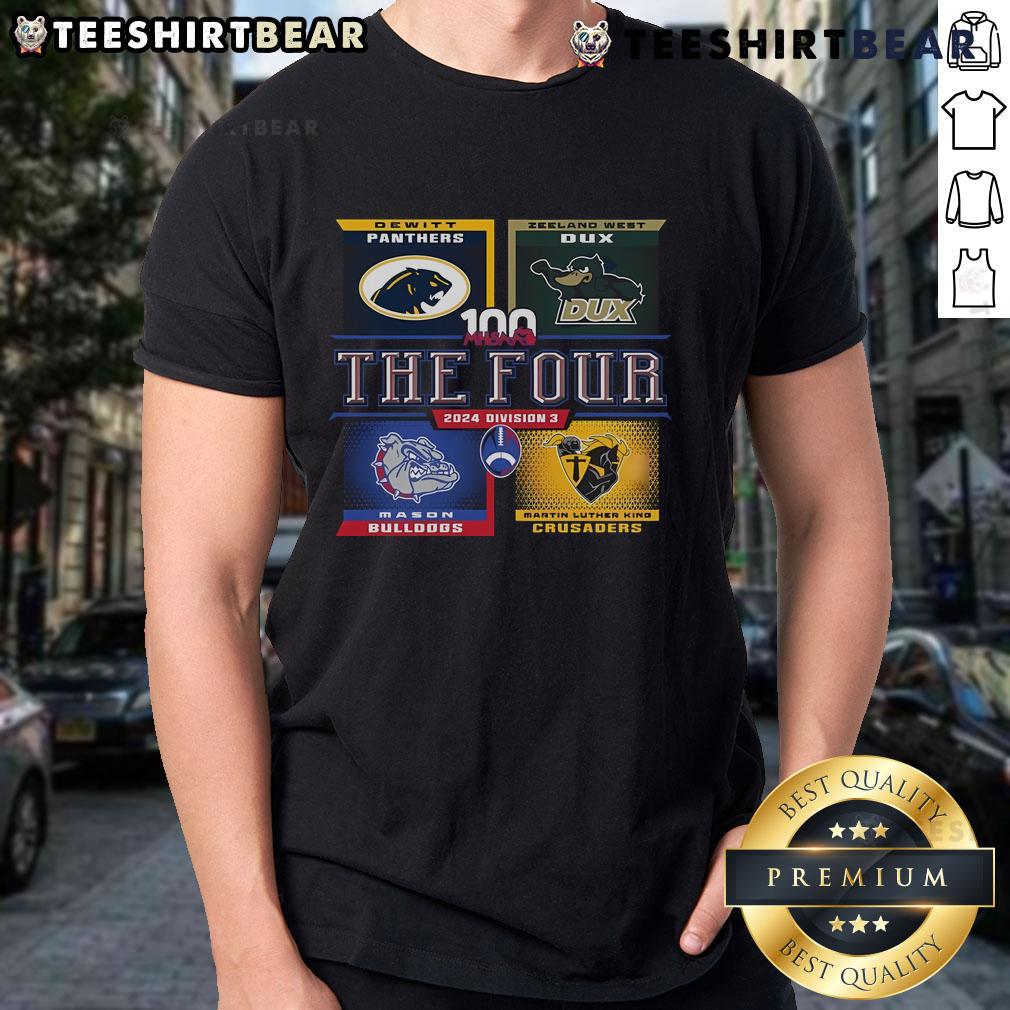 Official 2024 Mhsaa Football D3 The Four T Shirt Alt Text: Official 2024 MHSAA Football D3 The Four T-Shirt featuring vibrant graphics and team colors for fans and players.