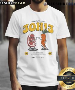 Alt Text: Official 3Oh3 Meat And Veggies T-Shirt featuring vibrant graphics and a comfortable fit for fans of the band.