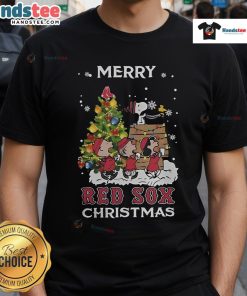 Alt Text: Official Boston Red Sox X Snoopy And Friends Merry Christmas 2024 T-Shirt featuring festive design and team logo.